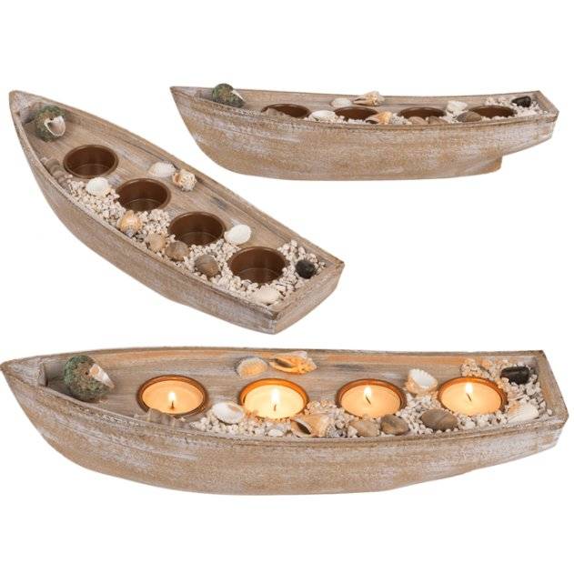 Holz Boot Teelicht Halter
