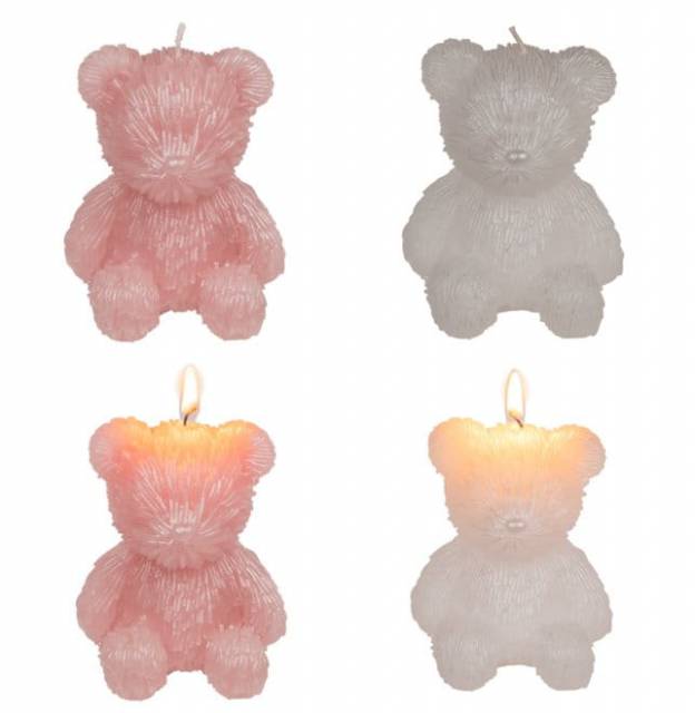 Kerze Teddybär in Rosa und Weiß