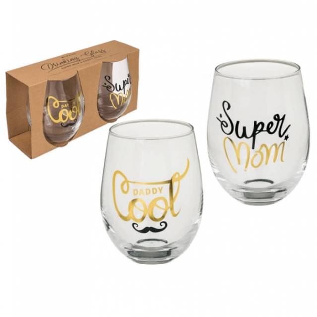 Trinkglas Super Mom und Daddy Cool