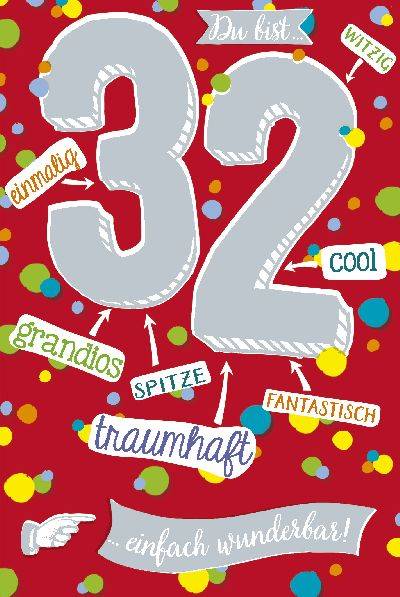 Lustige Geburtstagskarte Zum 32. – Design '31+1', Für Frauen & Männer, 12,7x17,8 Cm, 350 G/m² Papier